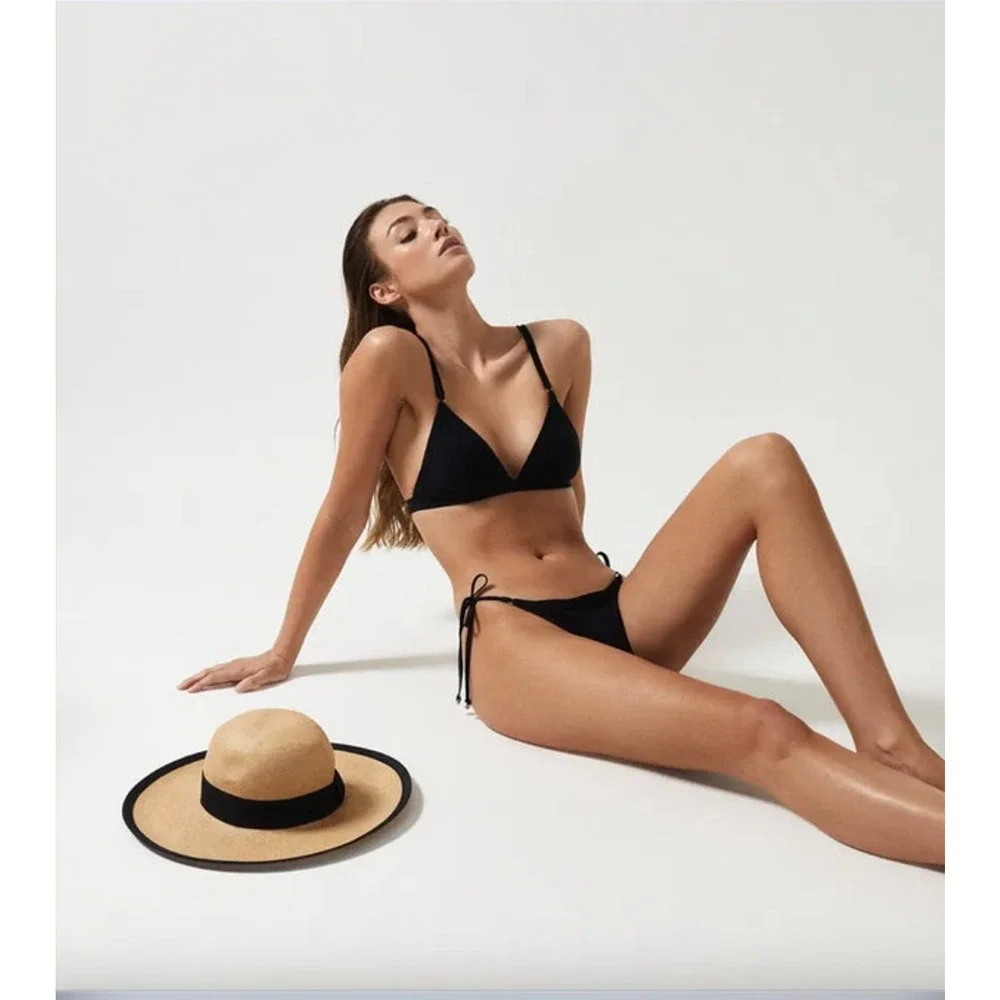 REISS Everly Bikini Bottom Swimsuit Separates Size 6 Black $85 NEW